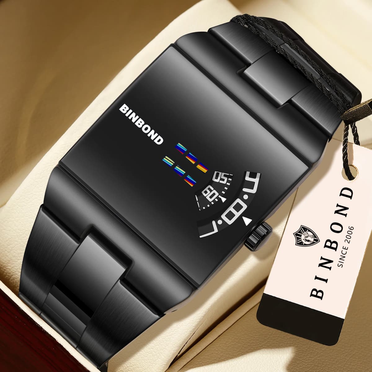 BINBOND 2026 New Model Watch Rectangle Case Unique Fashion Quartz Stainless Steel Band Wristwatch Watches for Men